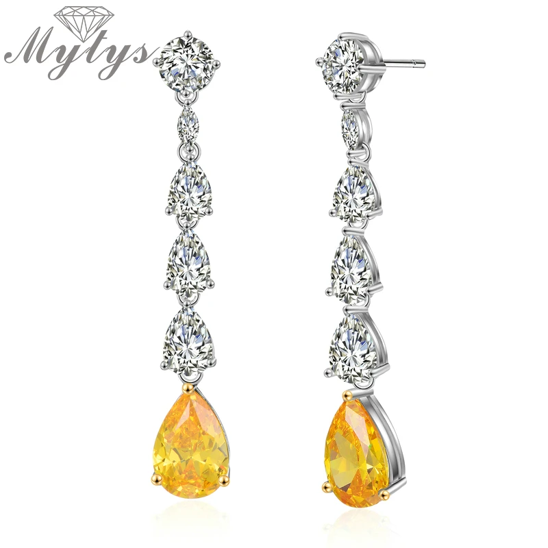 Mytys High Quality Cubic Zircon Dangle Drop Earrings Yellow Silver Fashion Jewelry Line Water Drop Earrings for women CE592
Mytys High Quality Cubic Zircon Dangle Drop Earrings Yellow Silver Fashion Jewelry Line Water Drop Earrings for women CE592