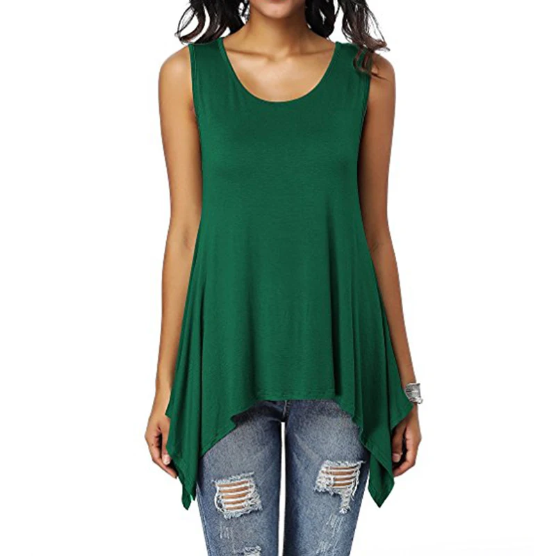Summer Womens Sleeveless Solid Vest Irregular Casual Holiday Blouse Tops T-shirt