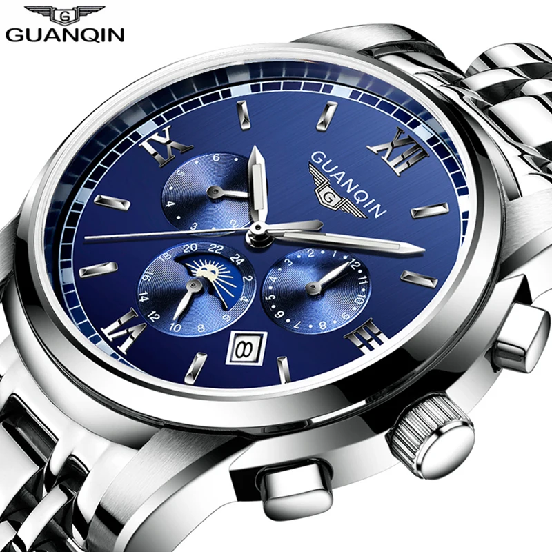 GUANQIN Luxury Top Brand 6 Hands 24 Hours Functions Mechanical Watches Men Business Stainless Steel Waterproof Automatic Watch
GUANQIN Luxury Top Brand 6 Hands 24 Hours Functions Mechanical Watches Men Business Stainless Steel Waterproof Automatic Watch