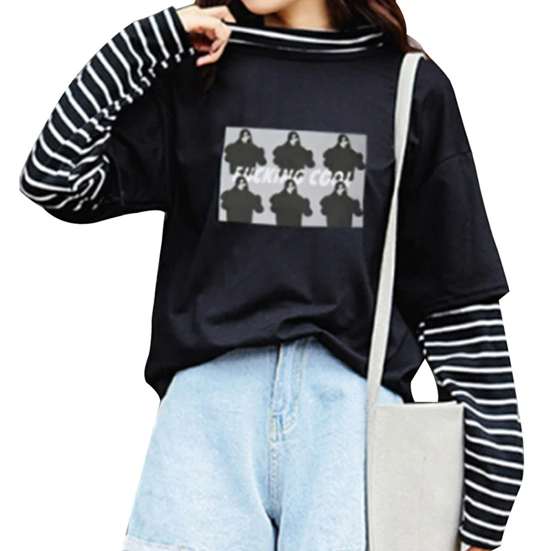 Women Long Sleeve T- Shirt Character Letter Print Stripe Patchwork Casual Loose T Shirt Spring Autumn Tee Top
Women Long Sleeve T- Shirt Character Letter Print Stripe Patchwork Casual Loose T Shirt Spring Autumn Tee Top
