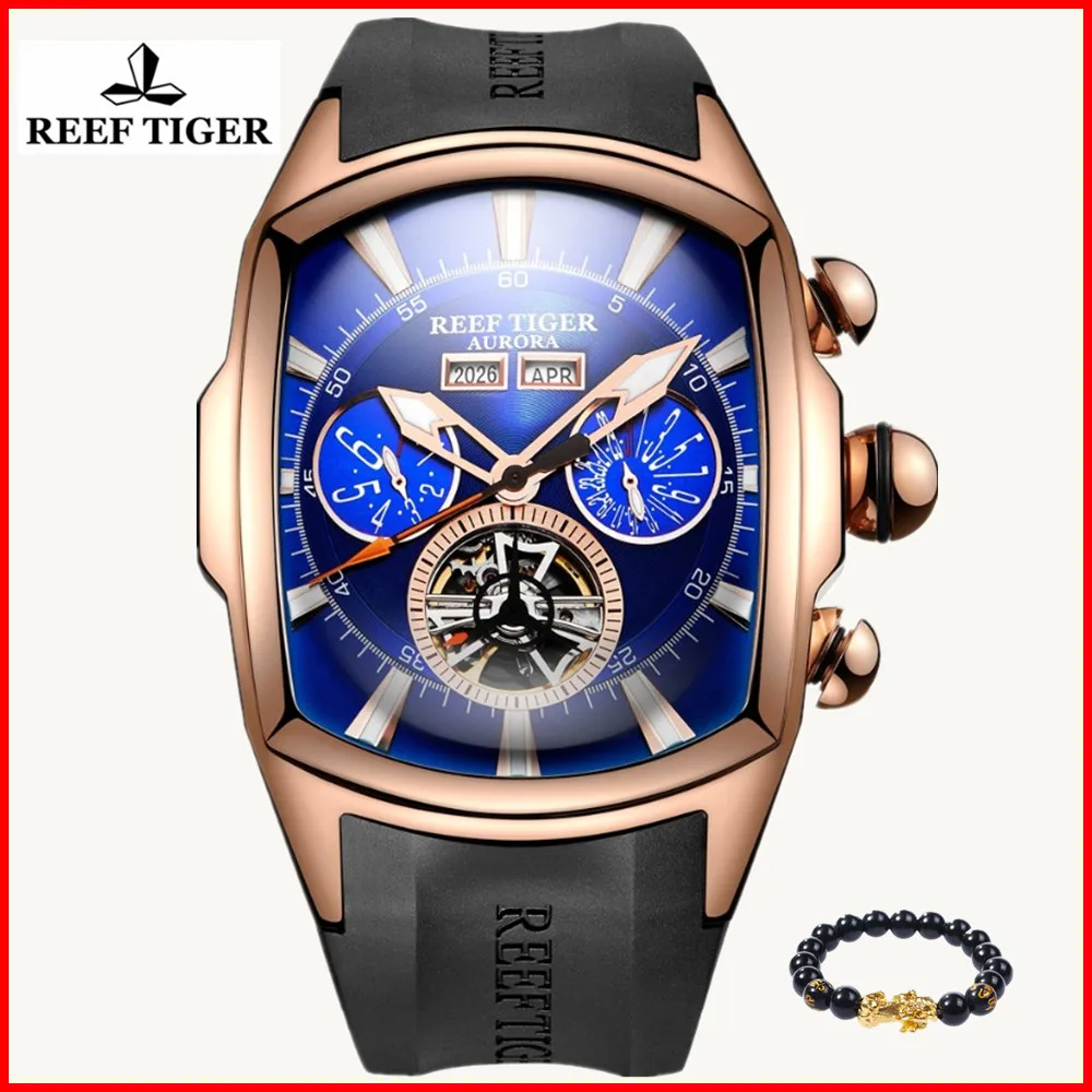 

Reef Tiger/RT Luxury Brand Waterproof Sport Watch Men Luminous Analog Tourbillon Silicone Watches Relogio Masculino RGA3069+gift