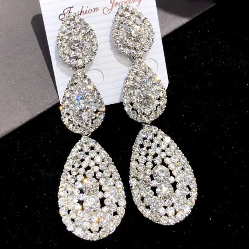 Siver Color Large Drop Earrings Bride Teardrop Shape Crystal Bridal Earrings Women Rhinestone Dangle Wedding Earring
Siver Color Large Drop Earrings Bride Teardrop Shape Crystal Bridal Earrings Women Rhinestone Dangle Wedding Earring