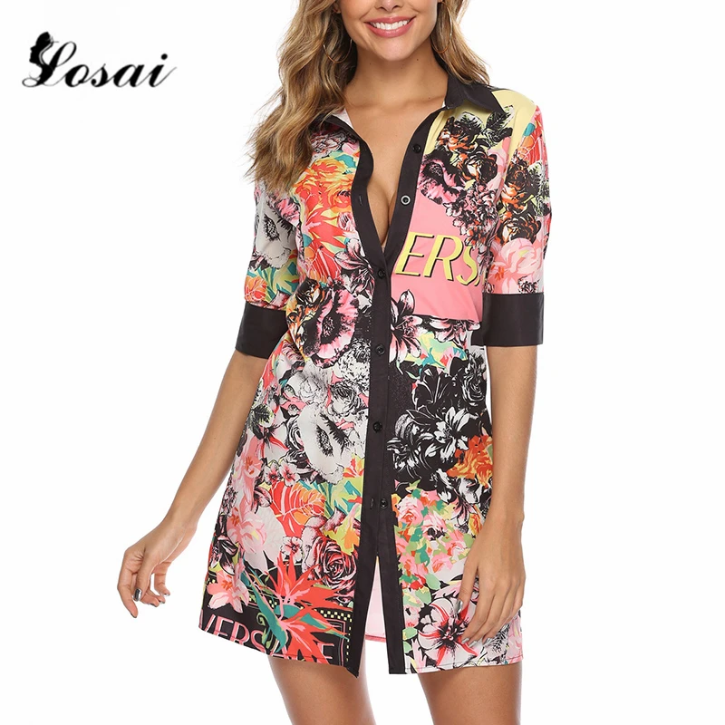 Sexy Middle Sleeve Floral Print Shirt Women Blouse and Tops Button Down Shirts Womens Blouses Top Blusas Chemise Femme Vestido
Sexy Middle Sleeve Floral Print Shirt Women Blouse and Tops Button Down Shirts Womens Blouses Top Blusas Chemise Femme Vestido