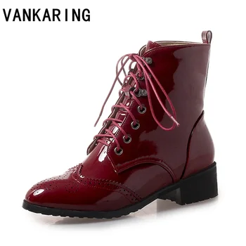 VANKARING Patent leather ankle boots for women high heel autumn winter boots women ladies shoes woman riding platform snow boots 
VANKARING Patent leather ankle boots for women high heel autumn winter boots women ladies shoes woman riding platform snow boots