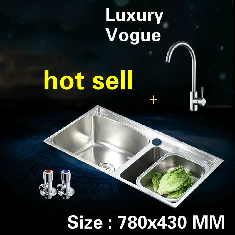 

Free shipping Standard individuality kitchen sink hot sell food grade 304 stainless steel double groove 780x430 MM