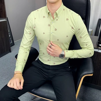 Blouse Men Dress Shirts Long Sleeve Green Shirt Camisa Social Masculina Shirt Slim Fit Yellow Floral Chemise Streetwear 2019
Blouse Men Dress Shirts Long Sleeve Green Shirt Camisa Social Masculina Shirt Slim Fit Yellow Floral Chemise Streetwear 2019