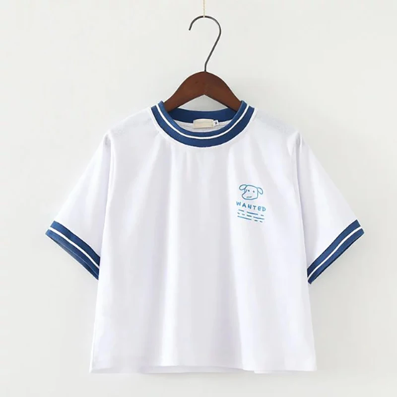 2019 New Fashion Design Women's White T-shirt Short-sleeved O-neck Shirt Letters Printed Blue Patchwork White Summer Cute Shirt
2019 New Fashion Design Women's White T-shirt Short-sleeved O-neck Shirt Letters Printed Blue Patchwork White Summer Cute Shirt