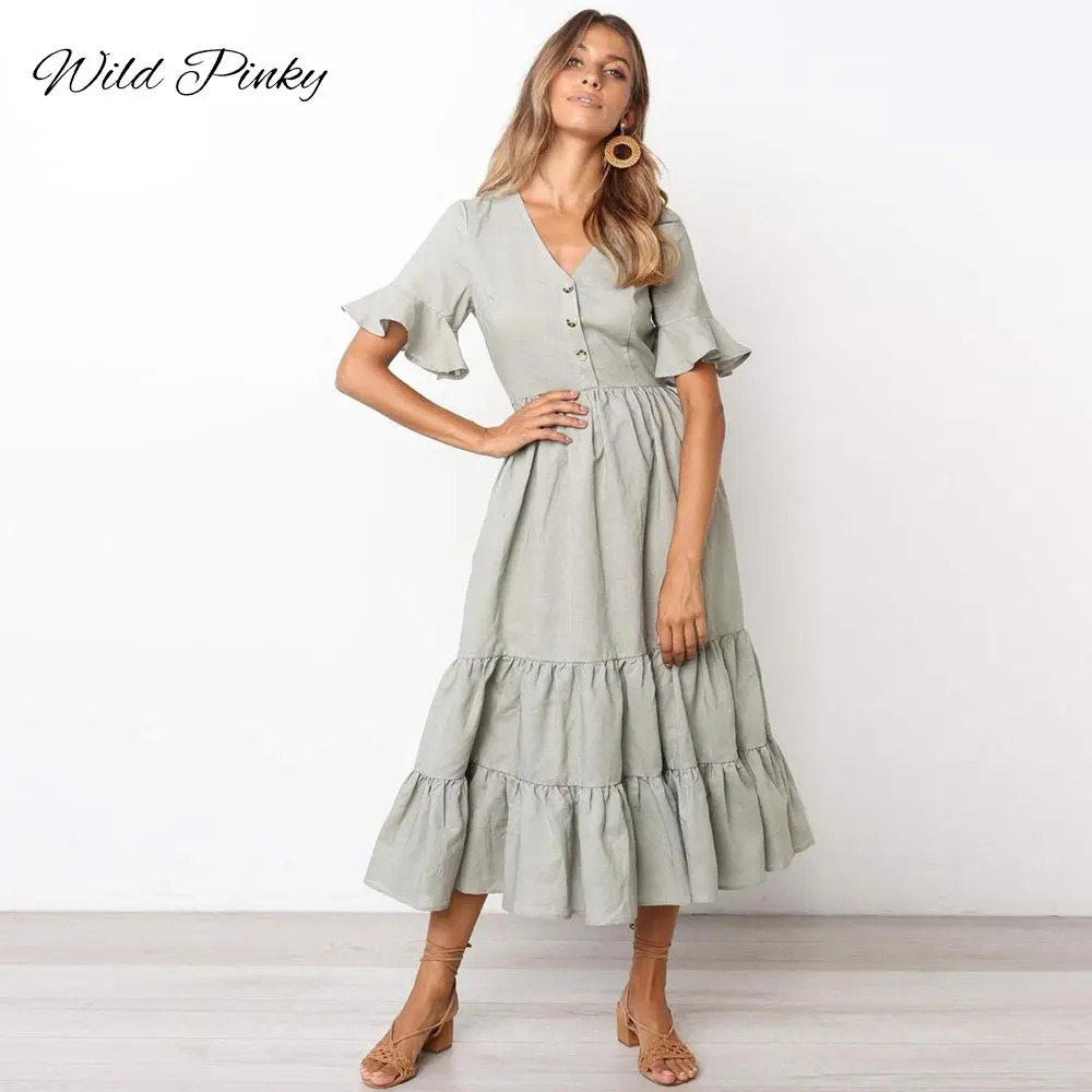 WildPinky Women Summer Dress 2019 Casual Short Sleeve Long Dress Autumn Boho Maxi Dress V-neck Elegant Ruffles Dresses Vestidos
WildPinky Women Summer Dress 2019 Casual Short Sleeve Long Dress Autumn Boho Maxi Dress V-neck Elegant Ruffles Dresses Vestidos