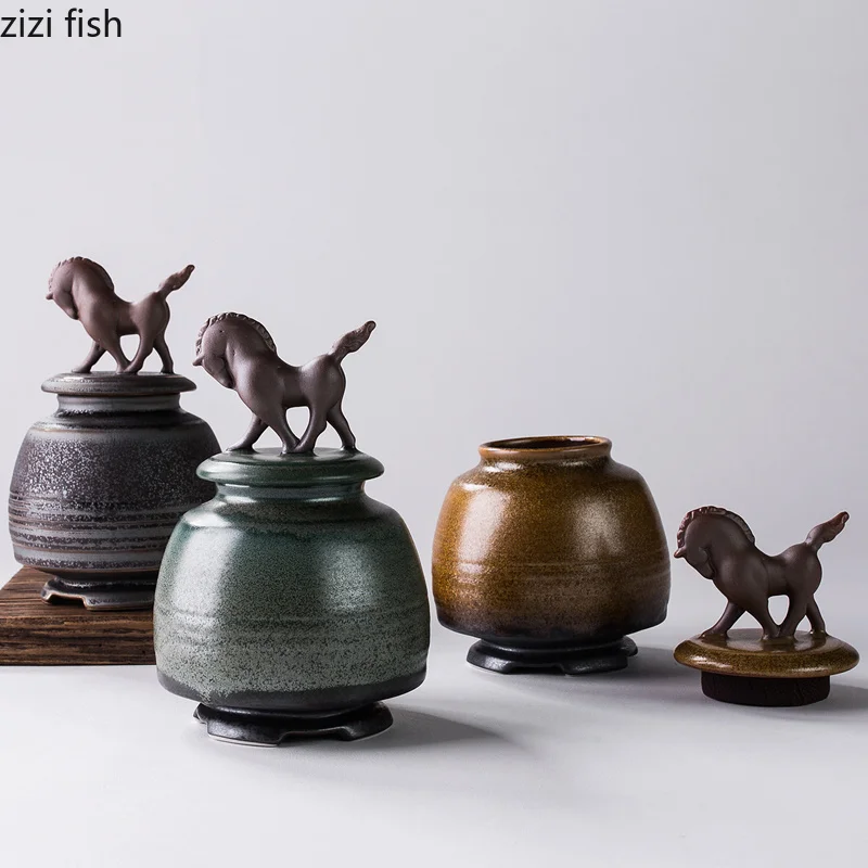Horse Tea Can Ceramic Kiln Changing Seal Pot Pu'er Tea Storage Pot Saving Tank Sealed Jar ceramic jars with lids tea jar
Horse Tea Can Ceramic Kiln Changing Seal Pot Pu'er Tea Storage Pot Saving Tank Sealed Jar ceramic jars with lids tea jar