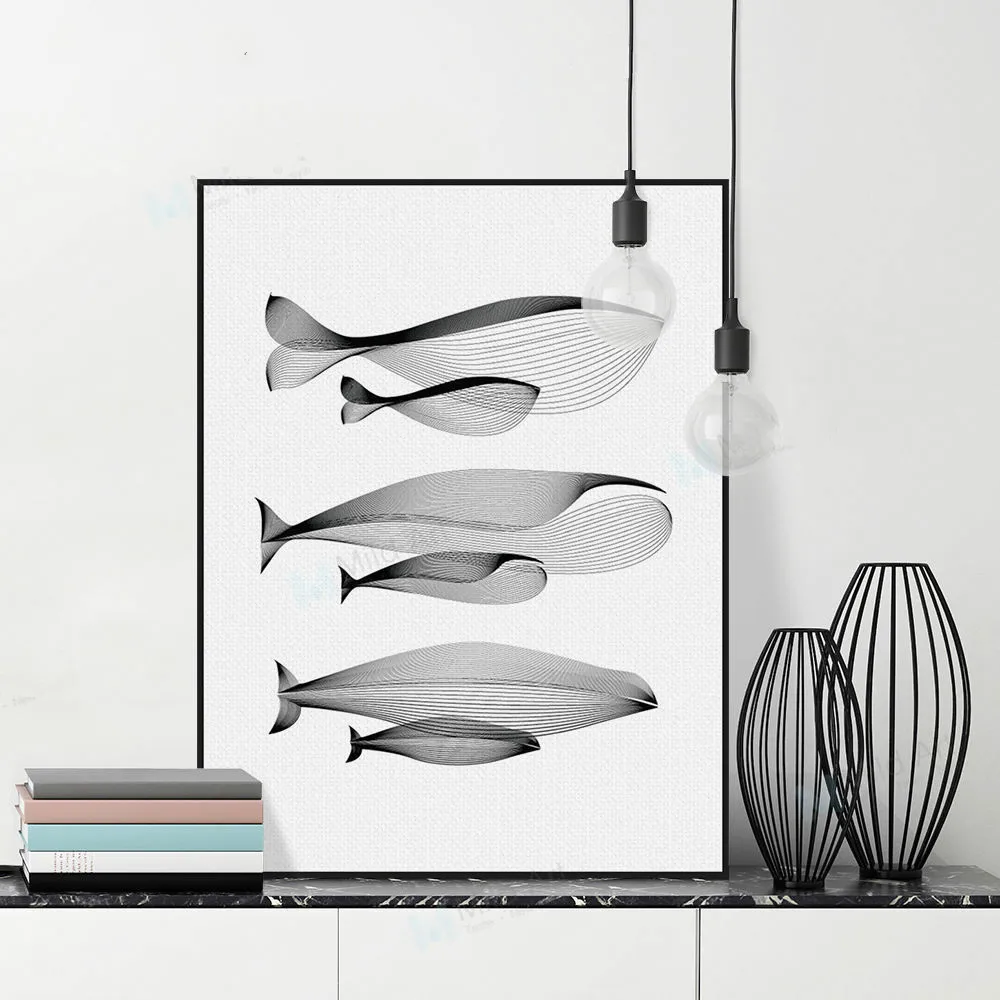 Modern Abstract Whale Family A4 Poster Nordic Home Deco Art Canvas Painting Gift | Дом и сад