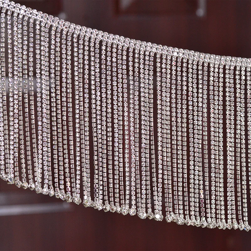 JUNAO 45 см вышивка кристалл АВ Стразы цепочка с бахромой стеклянные камни кисточка