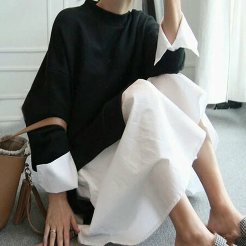 LANMREM 2019 spring Summer Fashion New O-neck full Sleeve Stitching False Two Pieces Loose Large Size Dress Woman AS20941
LANMREM 2019 spring Summer Fashion New O-neck full Sleeve Stitching False Two Pieces Loose Large Size Dress Woman AS20941