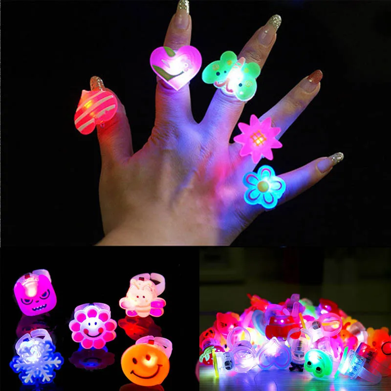 

25pcs/lot Random Kids Toy Led LED Flashing Light Ring Blinking Party Soft Rave Glow Jelly Finger Rings