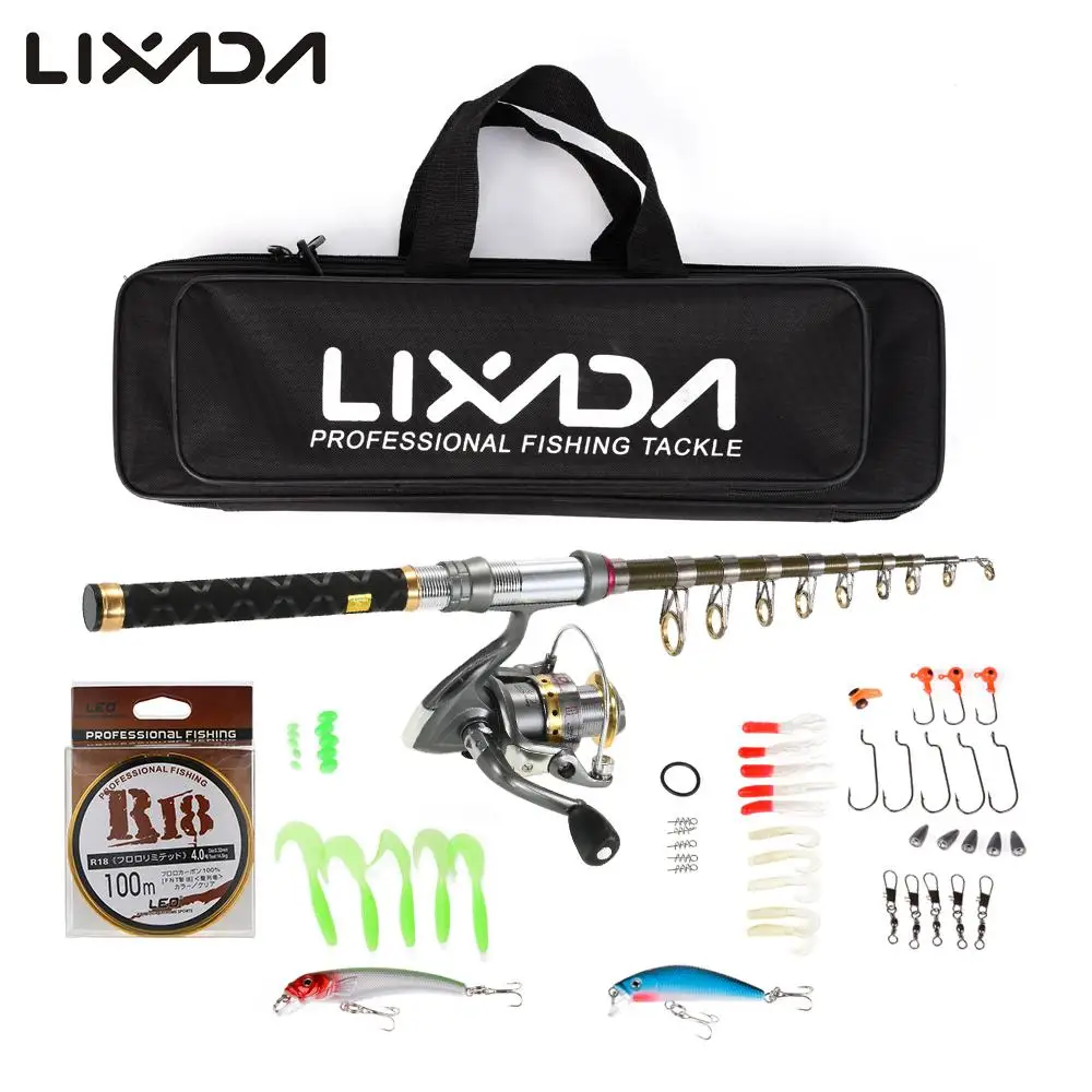 

Lixada 1.5m 1.8m 2.1m 2.4m Telescopic Fishing Rod Reel Combo Full Kit Spinning Fish Reel Pole Line Lure Gear Fishing Set Pesca