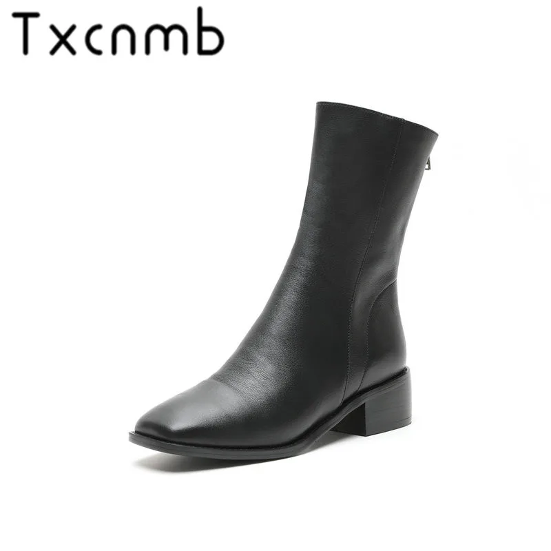 TXCNMB Elegant Round Toe Mid-calf Boots Women Genuine Leather Women Boots Thick Heel Ladies Shoes Inside Zipper Shoes Woman
TXCNMB Elegant Round Toe Mid-calf Boots Women Genuine Leather Women Boots Thick Heel Ladies Shoes Inside Zipper Shoes Woman
