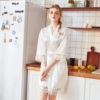 Sexy Lingerie Satin Bathrobe Women Kimono Solid Lace Night Robe Perfect Wedding Bride Bridesmaid Robes With Belt Sleepwear Women
Sexy Lingerie Satin Bathrobe Women Kimono Solid Lace Night Robe Perfect Wedding Bride Bridesmaid Robes With Belt Sleepwear Women