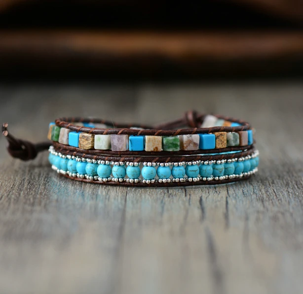 Vintage Leather Bracelets High End Mix Natural Stones 2 Strands Wrap Bracelets Woven US Europe Bead Statement Bracelet Handmade
Vintage Leather Bracelets High End Mix Natural Stones 2 Strands Wrap Bracelets Woven US Europe Bead Statement Bracelet Handmade