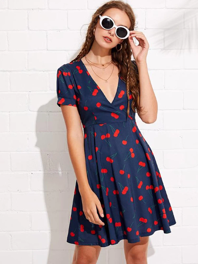 New Women Printed Bubble Sleeve V Collar Wrapped Cherry Dresses Casual Boho Long Dresses
New Women Printed Bubble Sleeve V Collar Wrapped Cherry Dresses Casual Boho Long Dresses