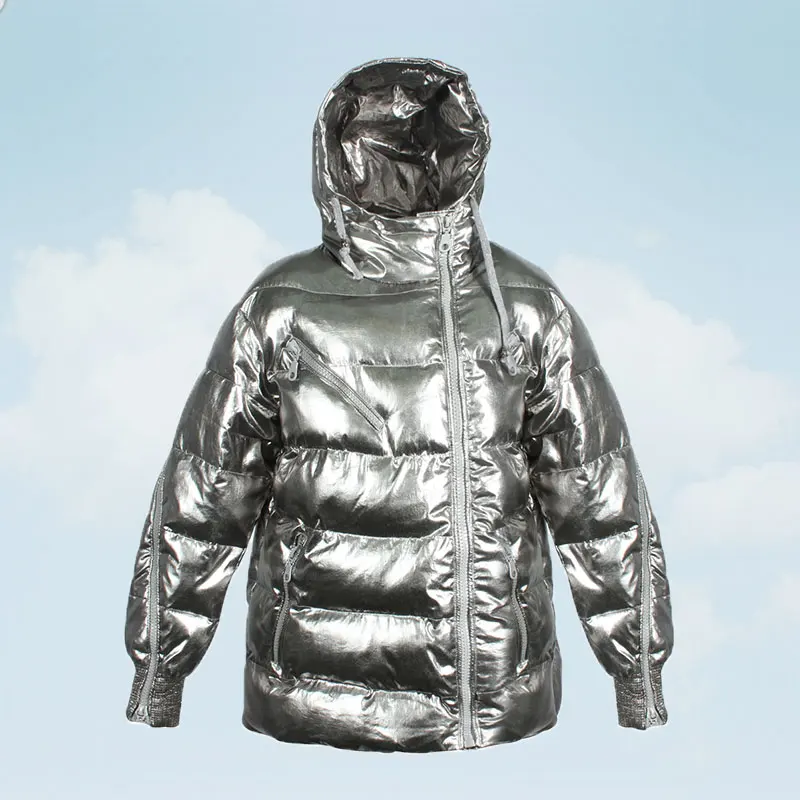2019 Winter Womens Down Jackets Hooded Parka Fashion Bright Cotton Coat Sleeves Zipper Silver Jacket Ladies Loose Outerwear G128
2019 Winter Womens Down Jackets Hooded Parka Fashion Bright Cotton Coat Sleeves Zipper Silver Jacket Ladies Loose Outerwear G128
