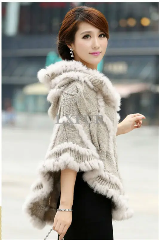 Fashion Womens Knitting Yarn Hoody Shawls with Rabbit Fur Trimming Lady Casual Hooded Poncho Solid Capes LX00834
Fashion Womens Knitting Yarn Hoody Shawls with Rabbit Fur Trimming Lady Casual Hooded Poncho Solid Capes LX00834
