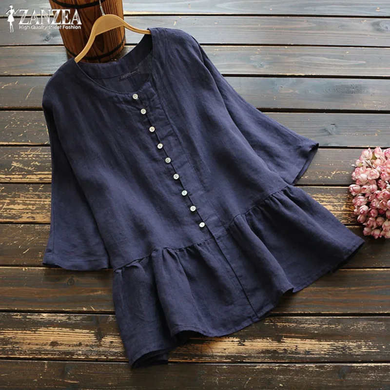 Vintage Ruffle Shirt Women's Linen Blouse ZANZEA 2019 Summer Tunic Tops Female Long Sleeve Chemise Elegant Plus Size Blusas 5XL
Vintage Ruffle Shirt Women's Linen Blouse ZANZEA 2019 Summer Tunic Tops Female Long Sleeve Chemise Elegant Plus Size Blusas 5XL