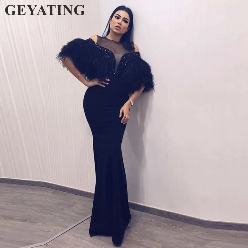 Saudi Arabic Long Black Mermaid Evening Dress with Feather 2019 Elegant Kaftan Dubai Moroccan Formal Prom Party Dresses Beaded
Saudi Arabic Long Black Mermaid Evening Dress with Feather 2019 Elegant Kaftan Dubai Moroccan Formal Prom Party Dresses Beaded