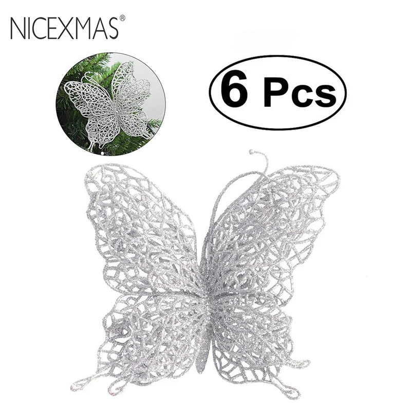 

NICEXMAS 6Pcs Christmas Butterfly 3"/8cm Christmas Decorations Christmas Tree Ornaments Wedding Party Decorations