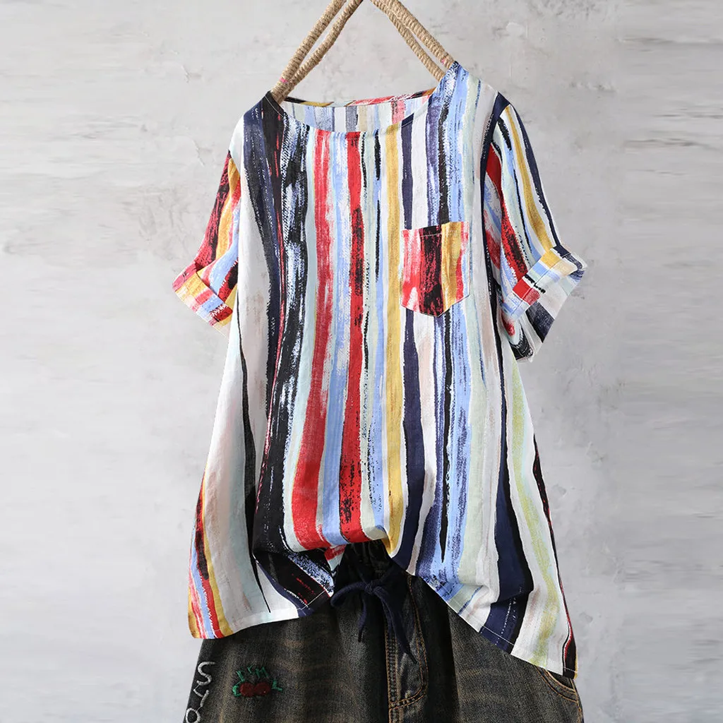 Boho Short Sleeve Blouse Plus Size Women 2019 Summer Graffiti Rainbow Stripe Print Shirt Casual O Neck Linen Blouse Pocket Tops
Boho Short Sleeve Blouse Plus Size Women 2019 Summer Graffiti Rainbow Stripe Print Shirt Casual O Neck Linen Blouse Pocket Tops