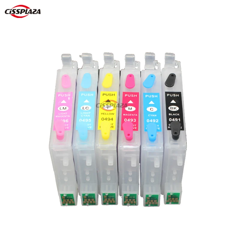 CISSPLAZA T0491 - T0496 refillable ink cartridge compatible for epson R230 R350 R210 R310 RX510 RX650 RX630 with arc chip
CISSPLAZA T0491 - T0496 refillable ink cartridge compatible for epson R230 R350 R210 R310 RX510 RX650 RX630 with arc chip