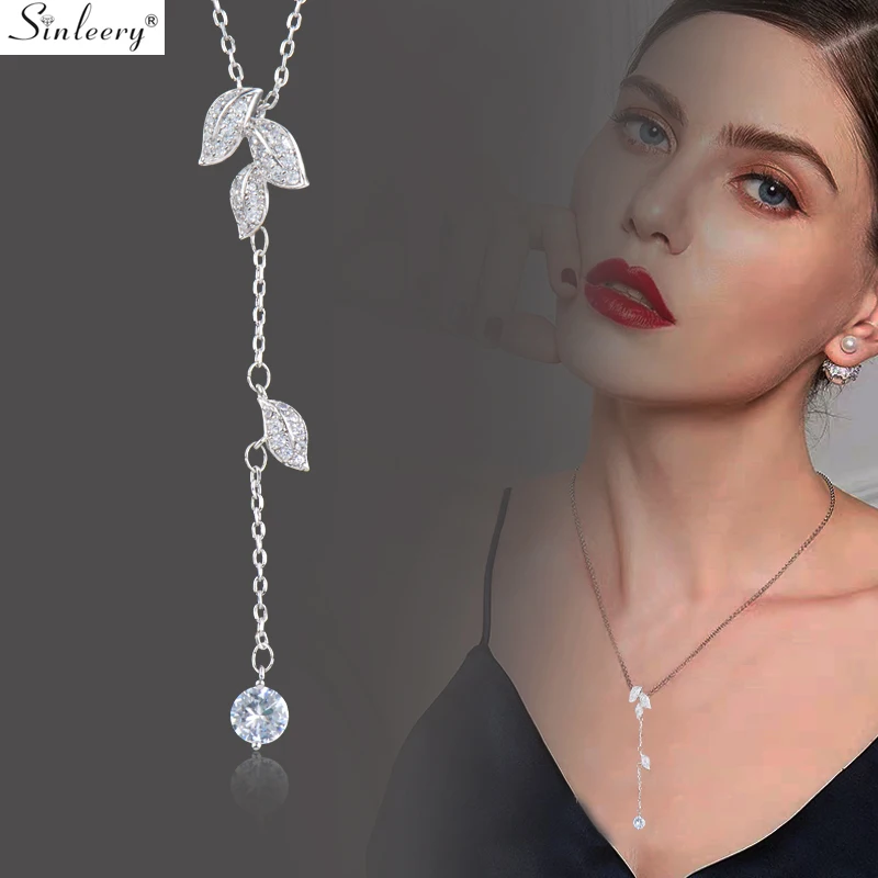 SINLEERY Dazzling Round Cubic Zirconia Long Pendant Leaf Necklace Rose Gold Silver Color Choker Chain Fashion Jewelry XL599 SSB
SINLEERY Dazzling Round Cubic Zirconia Long Pendant Leaf Necklace Rose Gold Silver Color Choker Chain Fashion Jewelry XL599 SSB