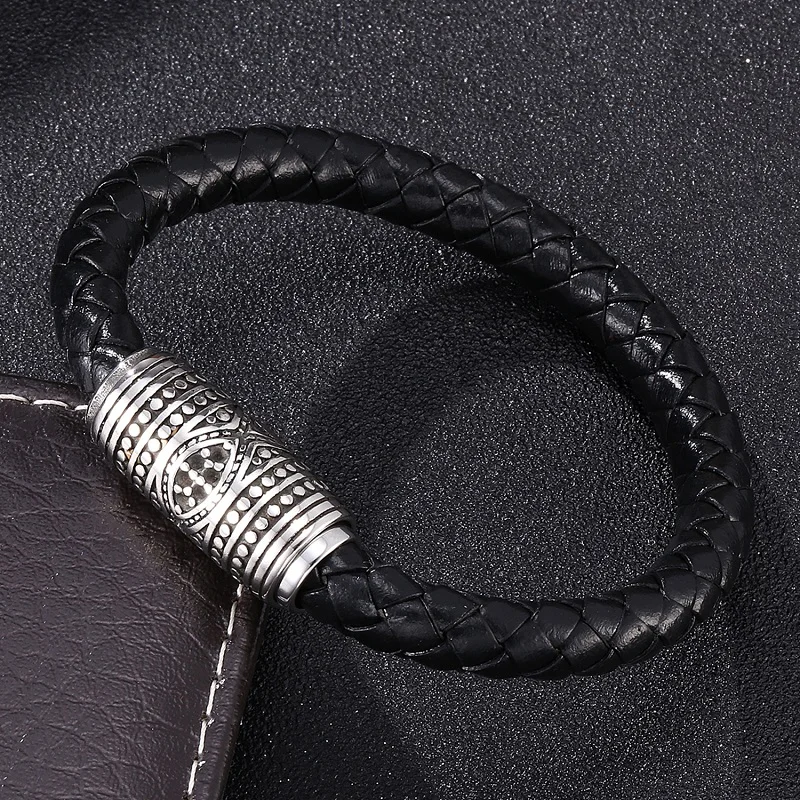 Fashion Black/Brown Leather Braided Bracelet Men Stainless Steel Drum Type Magnetic Buckle Charm Bracelets Male Wrist Band Gifts
Fashion Black/Brown Leather Braided Bracelet Men Stainless Steel Drum Type Magnetic Buckle Charm Bracelets Male Wrist Band Gifts