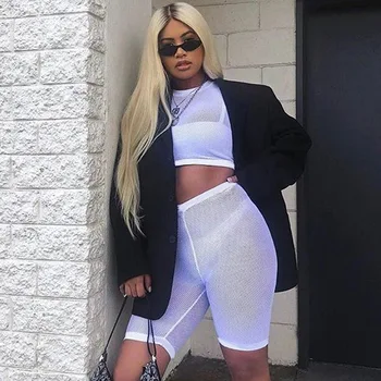 2019 Summer 2 Pieces Tracksuits Women Fishnet Mesh Sexy Matching Sets Short Tops + Shorts Women Tracksuit Fitness Suits Female
2019 Summer 2 Pieces Tracksuits Women Fishnet Mesh Sexy Matching Sets Short Tops + Shorts Women Tracksuit Fitness Suits Female