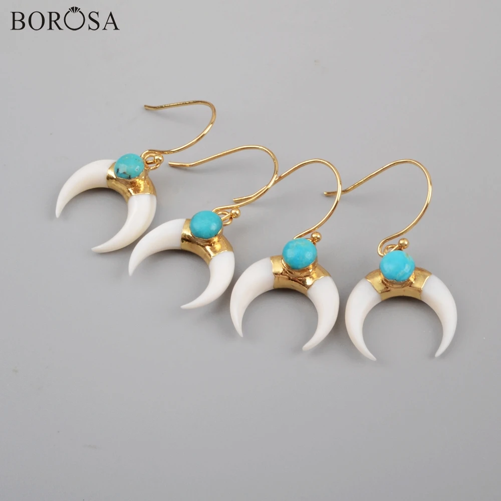BOROSA 5Pairs Horn Gold Plating Natural White Shell & Round Natural Turquoises Drop Earrings Natural Shell Earring Jewelry G1835
BOROSA 5Pairs Horn Gold Plating Natural White Shell & Round Natural Turquoises Drop Earrings Natural Shell Earring Jewelry G1835
