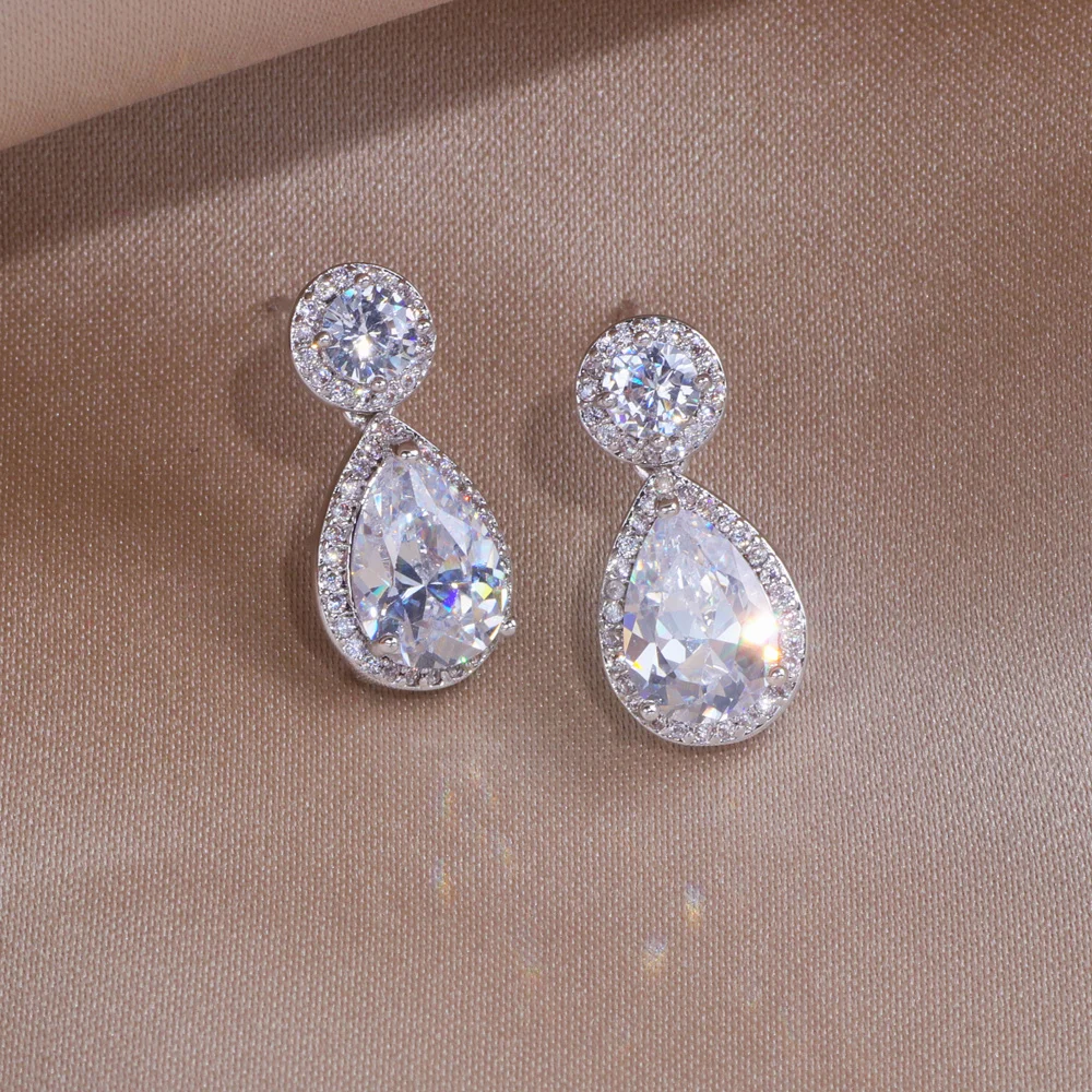 Classic Vintage Luxury Style Teardrop Cubic Zirconia Crystal Bridal Earrings For Women Wedding Jewellery Brides Bridesmaid Gifts