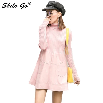 Pink Leather Dress Women Spring Streetwear Sheepskin Genuine Leather Dress Truttneck Collar Knitted Long Sleeve Female Dress
Pink Leather Dress Women Spring Streetwear Sheepskin Genuine Leather Dress Truttneck Collar Knitted Long Sleeve Female Dress