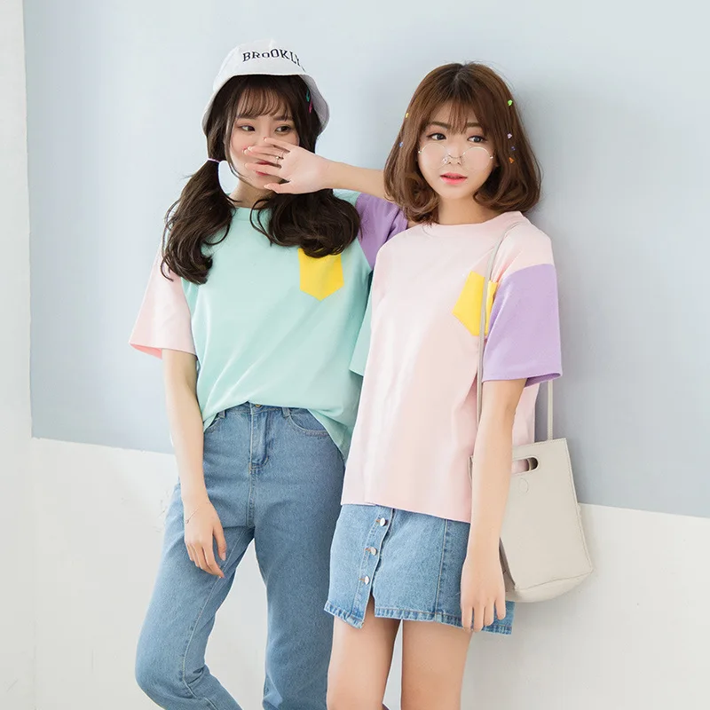 2019 summer Patchwork thin women t shirt short sleeve harajuku kawaii tops cute korean fashion friends Kpop Exo Pockets clothes
2019 summer Patchwork thin women t shirt short sleeve harajuku kawaii tops cute korean fashion friends Kpop Exo Pockets clothes