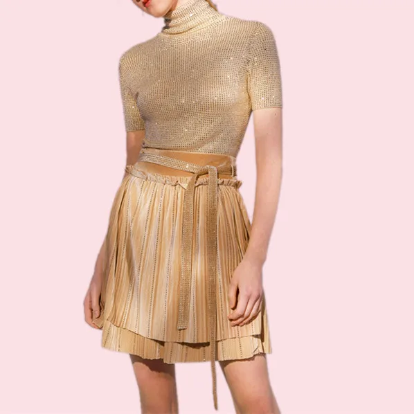 Cakucool Summer Women Set Turtleneck Short Sleeve Tshirt and Pleated Skirt 2pcs Set Elegant Party Diamond Stamping Suit Outfits
Cakucool Summer Women Set Turtleneck Short Sleeve Tshirt and Pleated Skirt 2pcs Set Elegant Party Diamond Stamping Suit Outfits