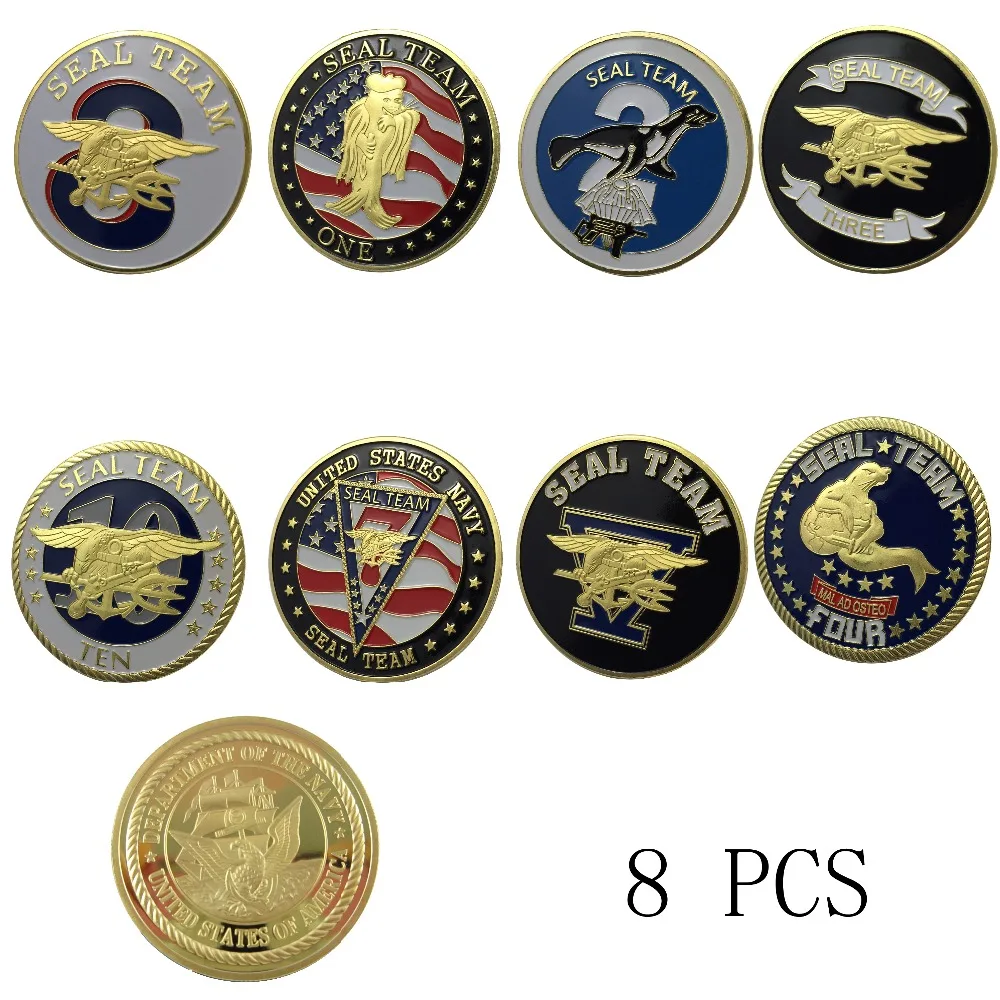 Wholesale 8PCS US Military United States Navy Seal Team Gold Plated Challenge Coin/Medal With Free Shipping
Wholesale 8PCS US Military United States Navy Seal Team Gold Plated Challenge Coin/Medal With Free Shipping