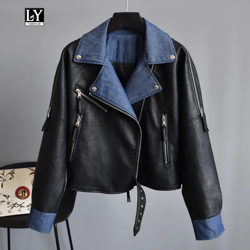 Ly Varey Lin Spring Pu Faux Soft Leather Jacket Women Autumn Motorcycle Zipper Rivet Denim Patchwork Leather Jacket Outerwear
Ly Varey Lin Spring Pu Faux Soft Leather Jacket Women Autumn Motorcycle Zipper Rivet Denim Patchwork Leather Jacket Outerwear