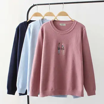 Plus size Elastic pullovers knitting Autumn rabbit Embroidered women sweaters 2018 ladies pink & dark blue & sky blue pull femme
Plus size Elastic pullovers knitting Autumn rabbit Embroidered women sweaters 2018 ladies pink & dark blue & sky blue pull femme