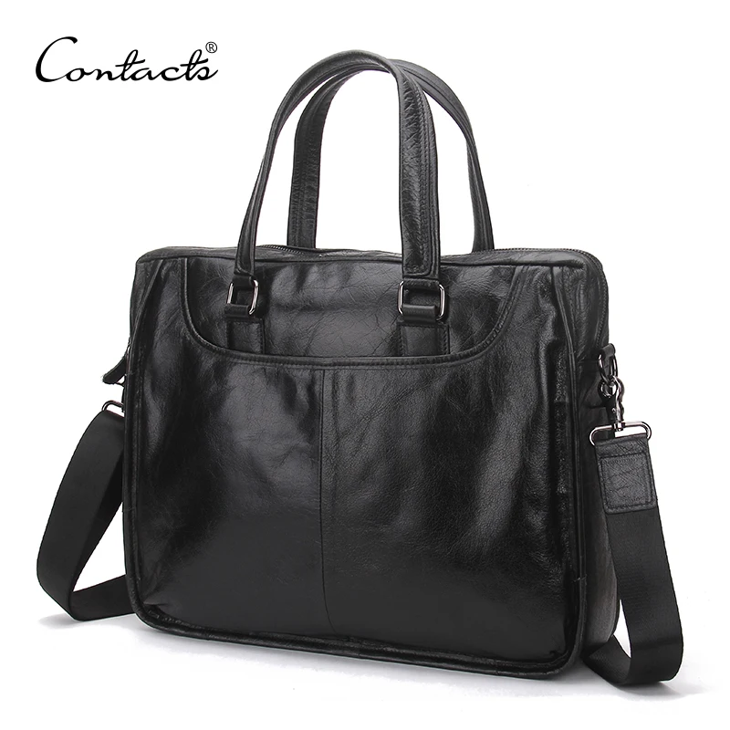 

CONTACT'S cow leather men briefcase black for 13.3" laptop male shoulder bag casual large capacity bolsa crossbody bags big tote