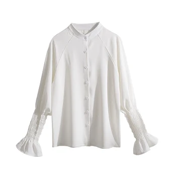 2019 summer new white women blouse flare sleeved pleated loose elegant office lady chiffon shirts outwear tops
2019 summer new white women blouse flare sleeved pleated loose elegant office lady chiffon shirts outwear tops