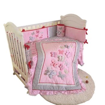 high quality 3D applique pink butterfly textile baby bedding sets for girl-comforter,crib sheet,crib skirt,bumpers
high quality 3D applique pink butterfly textile baby bedding sets for girl-comforter,crib sheet,crib skirt,bumpers