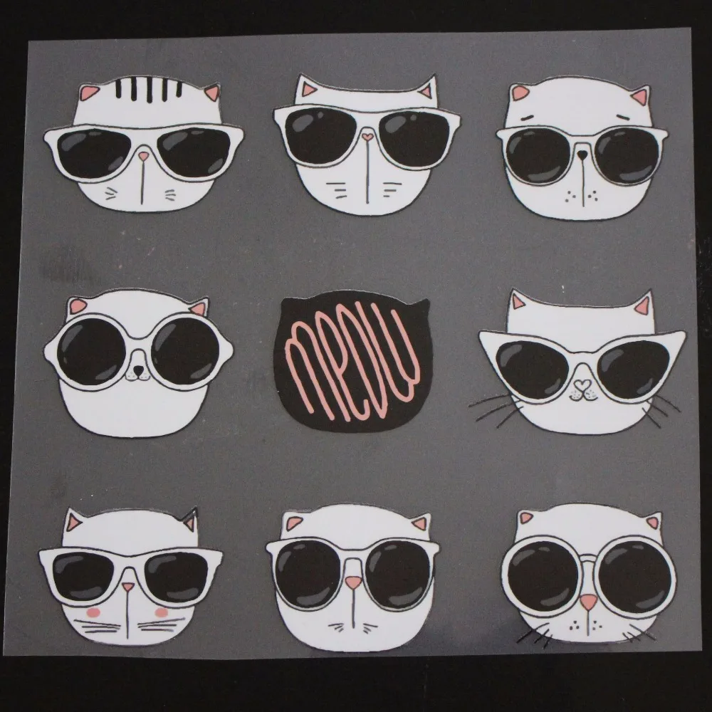 

AZSG Cat Wearing Sunglasses Iron On Appliques High Quality Stripe Sticker On Clothes DIY Heat Transfer Washable Fashion Patches