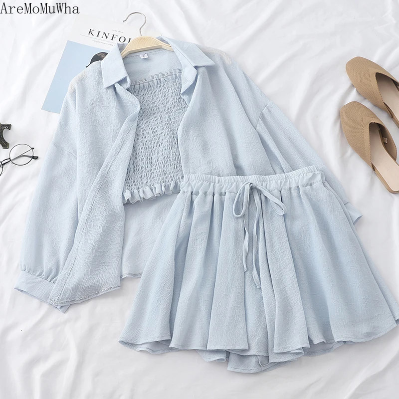 AreMoMuWha 2019 Summer New Sunscreen Shirt Cardigan Camisole High Waist Wide Leg Shorts Fashion Three-piece Suit Female MH368
AreMoMuWha 2019 Summer New Sunscreen Shirt Cardigan Camisole High Waist Wide Leg Shorts Fashion Three-piece Suit Female MH368