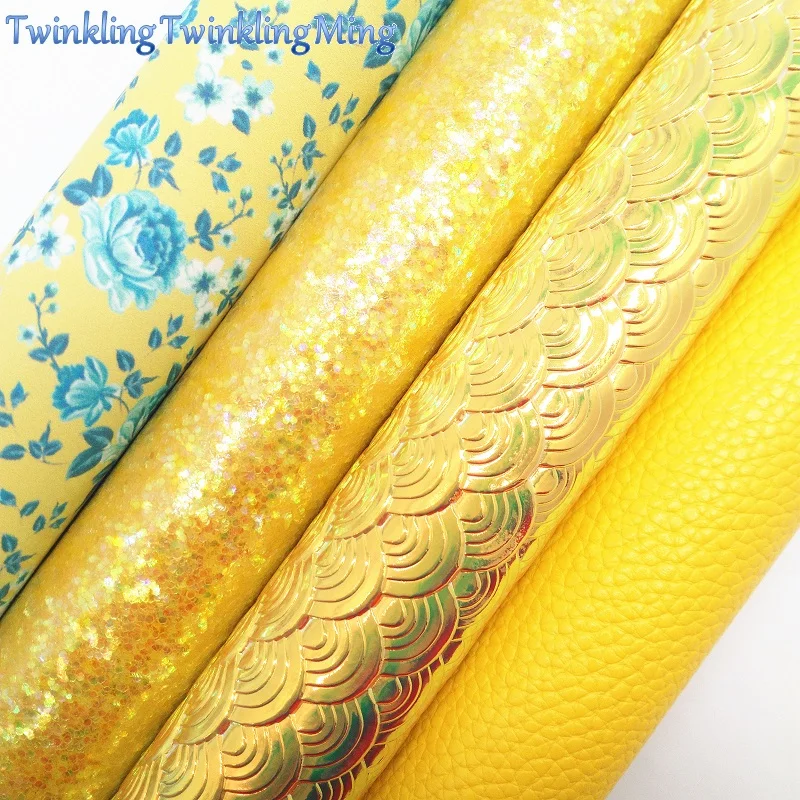 YELLOW Glitter Fabric, Flowers Faux Leather Fabric, Mermaid Synthetic Leather Sheets For Bows A4 8"x11" Twinkling Ming XM236
YELLOW Glitter Fabric, Flowers Faux Leather Fabric, Mermaid Synthetic Leather Sheets For Bows A4 8"x11" Twinkling Ming XM236