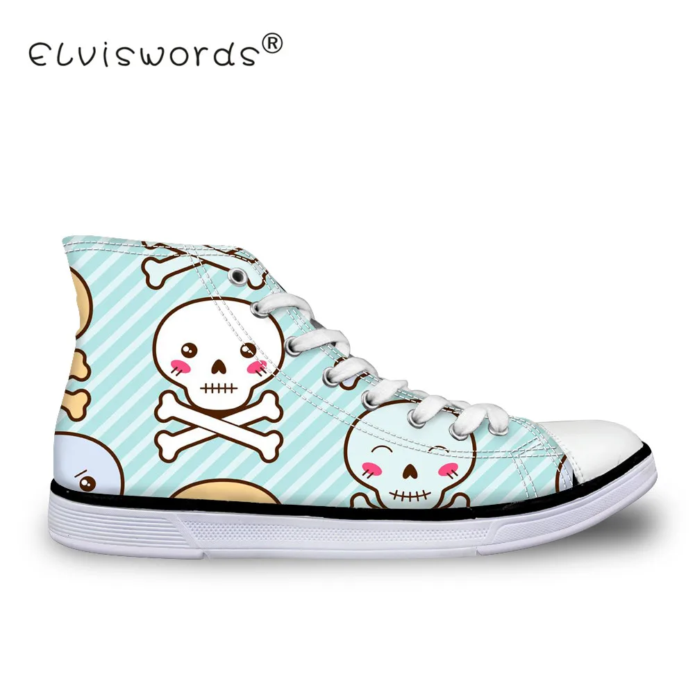 ELVISWORDS Cartoon Skull Printing Women's Vulcanize Shoes Ladies Fashion High Top Canvas Shoes for Students Cute Lace-up Flats
ELVISWORDS Cartoon Skull Printing Women's Vulcanize Shoes Ladies Fashion High Top Canvas Shoes for Students Cute Lace-up Flats