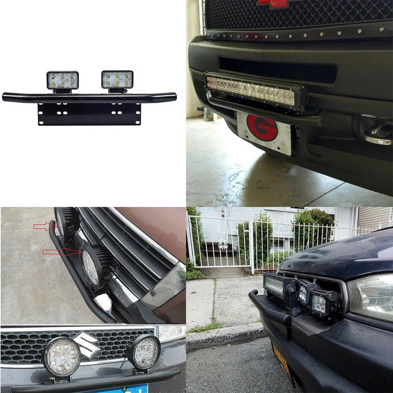 JXLCLYL Car Bull Bar Front Bumper License Plate Mount Bracket Working Light Holder Black