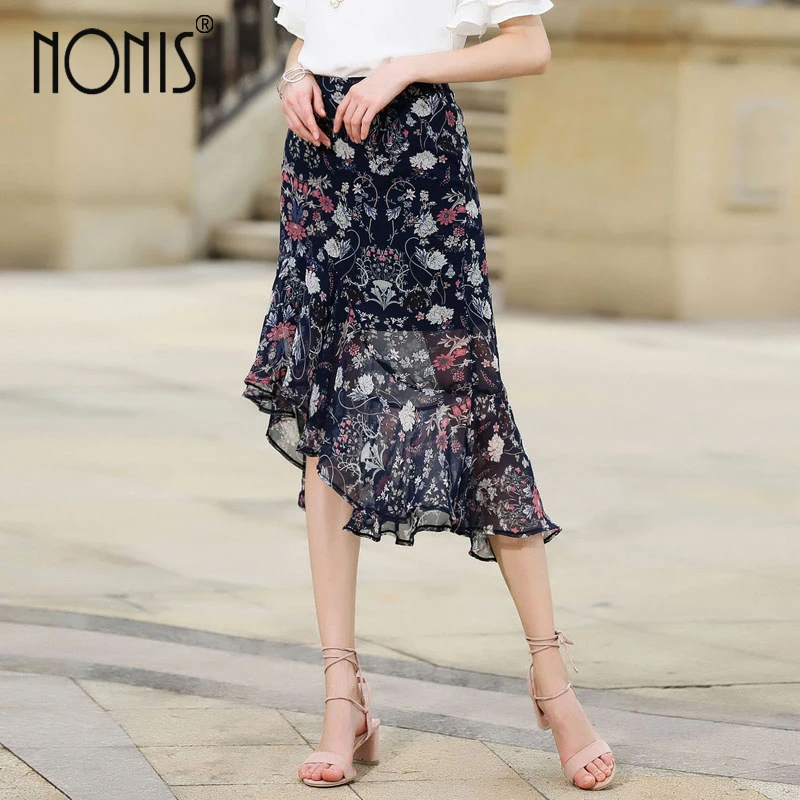 Nonis Elegant Fancy Flower Print Skirt Women Elastic high Waist irregular Chiffon Skirt summer ladies Vestidos
Nonis Elegant Fancy Flower Print Skirt Women Elastic high Waist irregular Chiffon Skirt summer ladies Vestidos