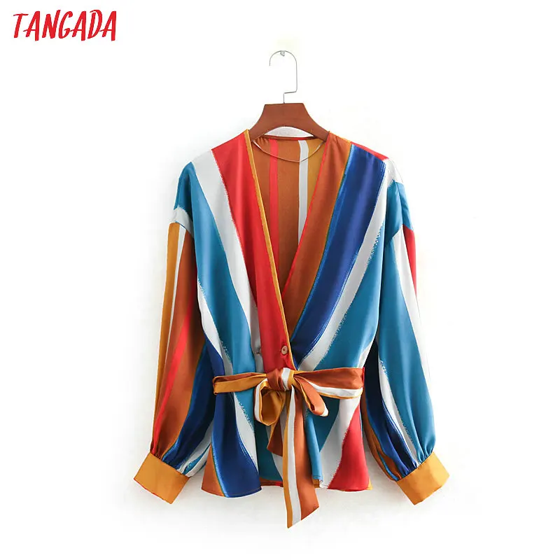 Tangada 2019 striped blouses women retro janpan style bow belt shirt long sleeve sexy v neck female tops casual brand CE31
Tangada 2019 striped blouses women retro janpan style bow belt shirt long sleeve sexy v neck female tops casual brand CE31